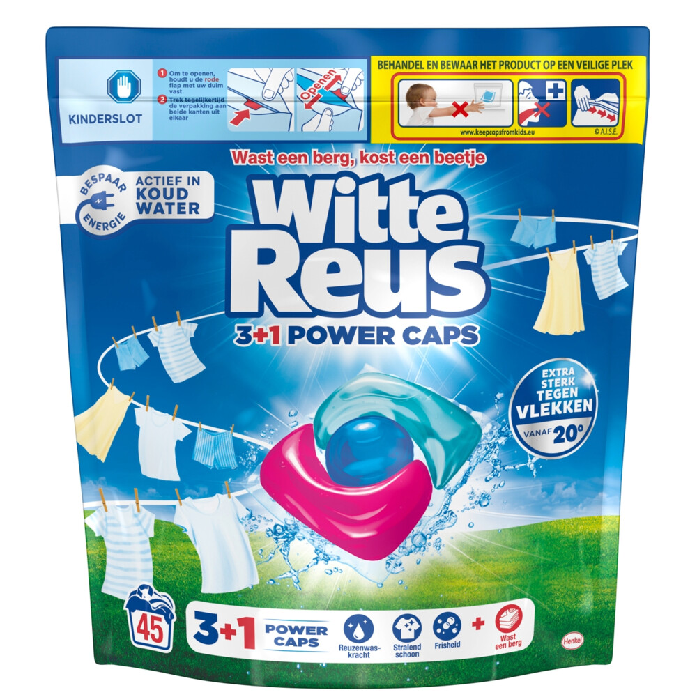 Witte Reus Wasmiddelcapsules 3+1 Power Caps Witte Was45 stuks