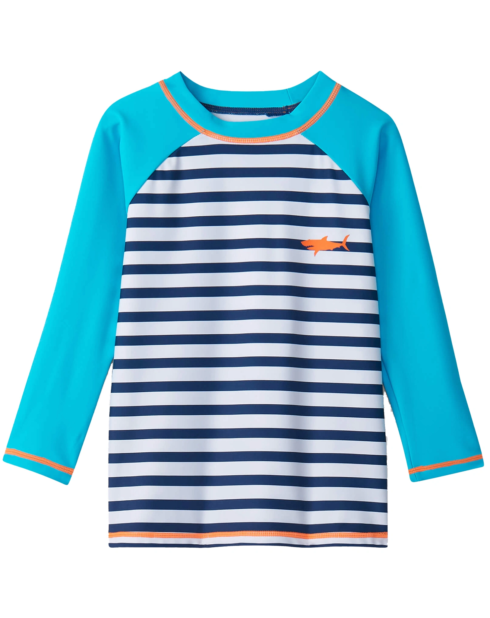Langarm-Badeshirt SHARK STRIPES in blau/weiß