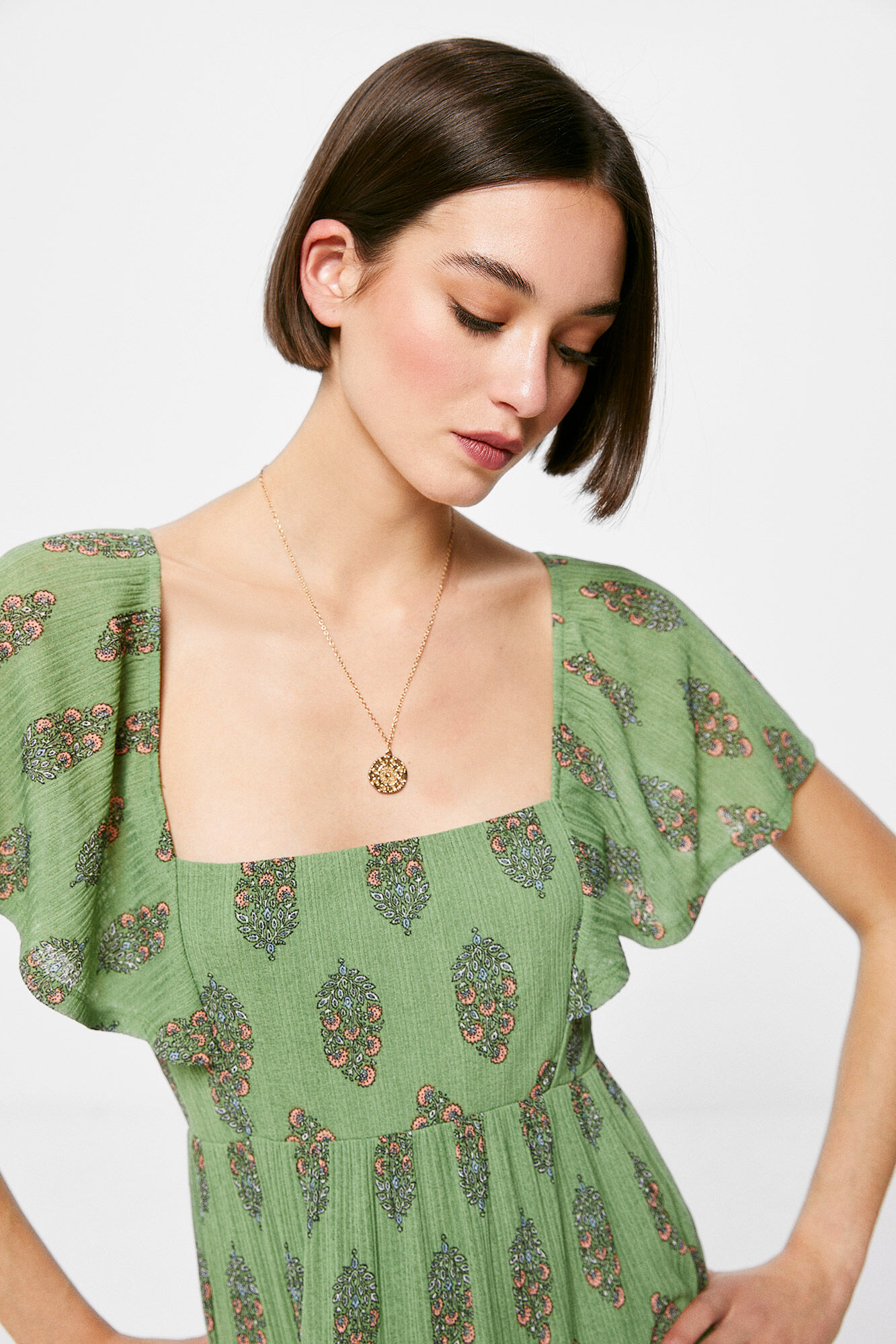 Vestido Midi Espalda Lazo Zig zag - verde