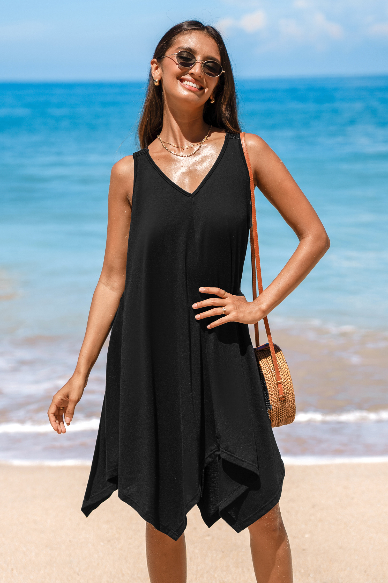 Robe cover up en jersey à ourlet en mouchoir noire