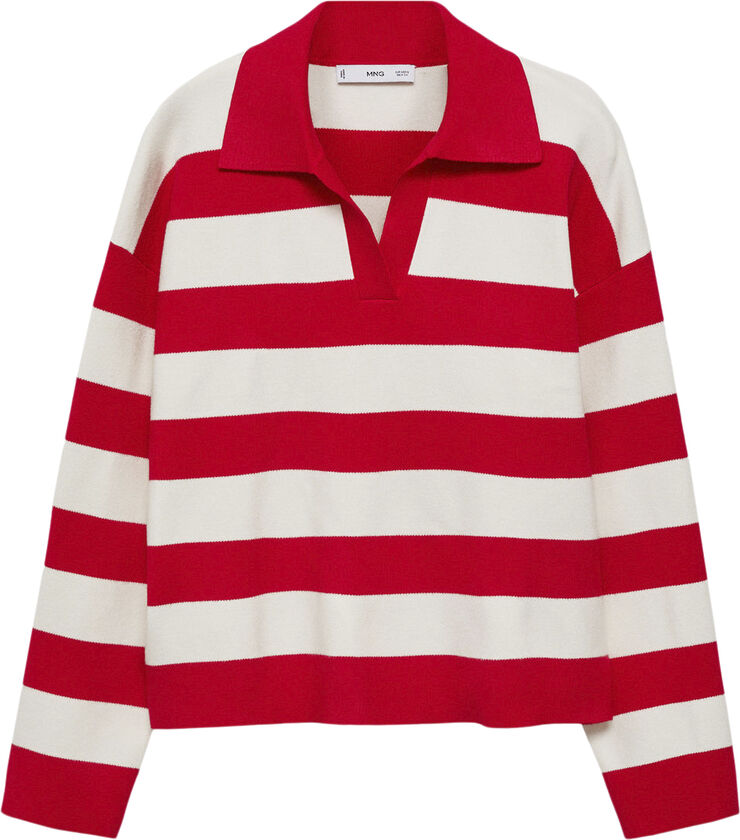 MANGO Striped polo-neck sweater Red