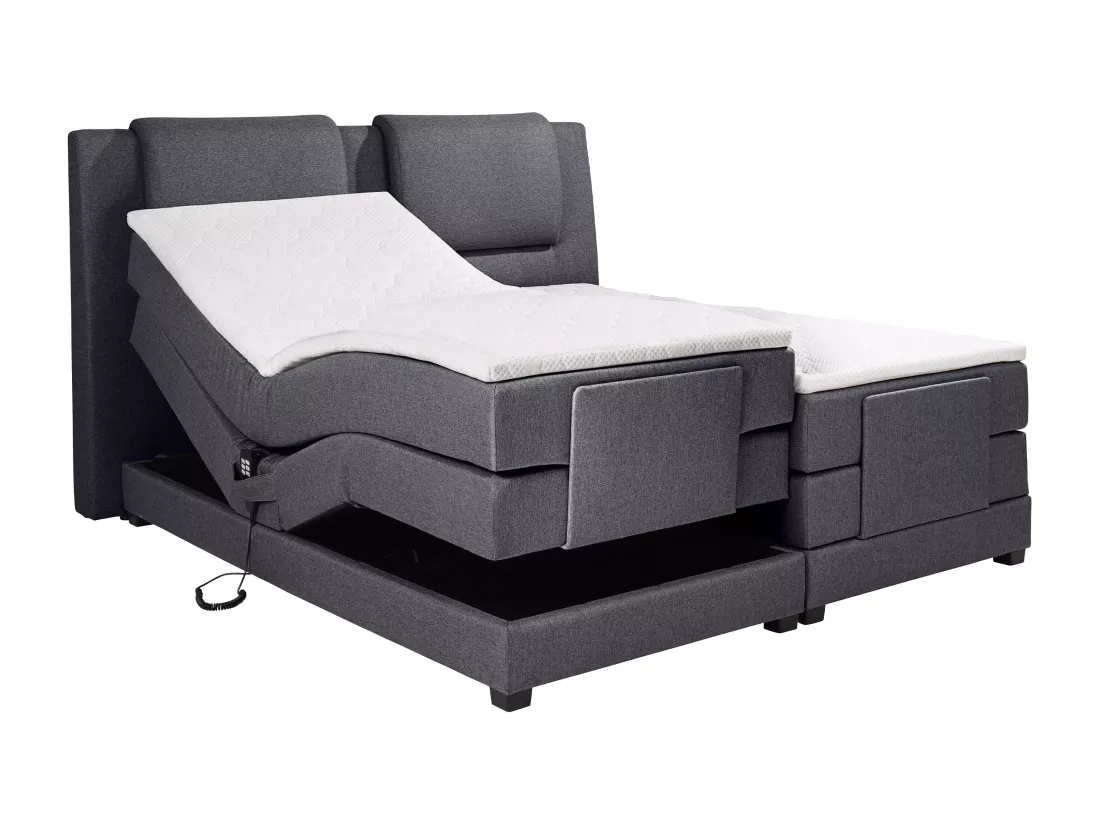 Ensemble complet boxspring tête de lit + sommiers relaxation électrique + matelas + surmatelas - 2 x 90 x 200 cm - Tissu - Anthracite - CASTEL II de PALACIO