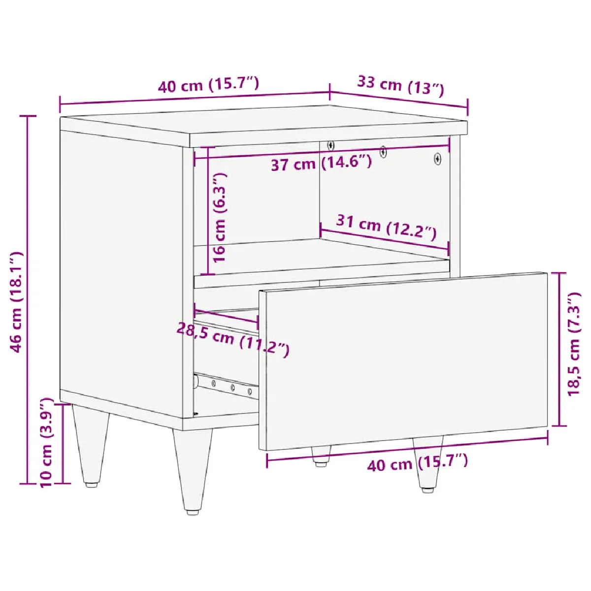 vidaXL Table de chevet bois de manguier