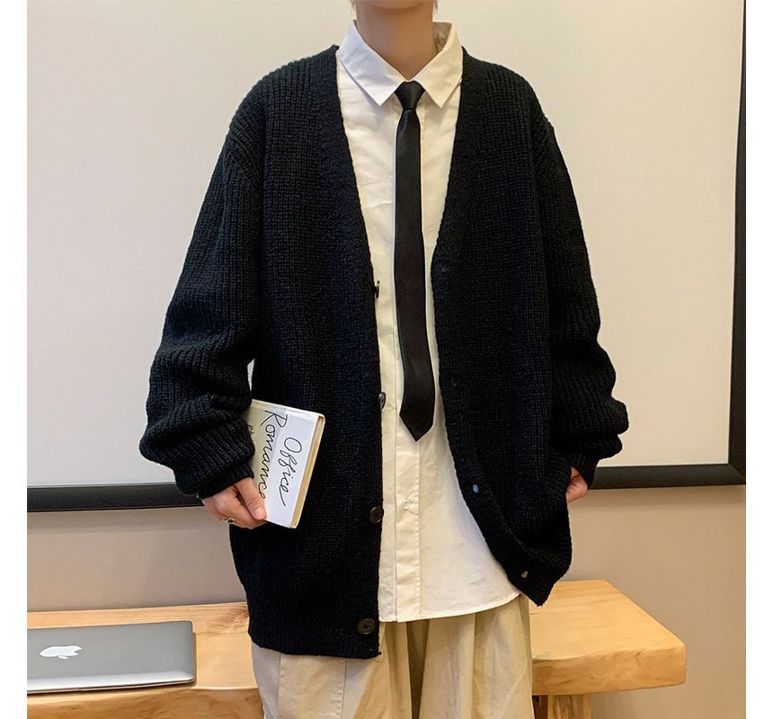 Whyessa - V-hals effen oversized gebreide cardigan