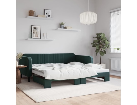 VIDAXL - Lit de jour avec lit gigogne vert foncé 100x200 cm velours