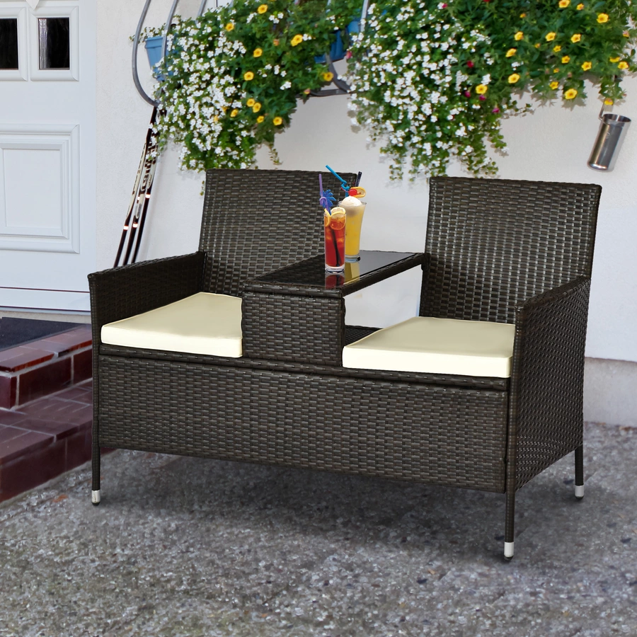 Outsunny Polyrattan Gartenbank braun