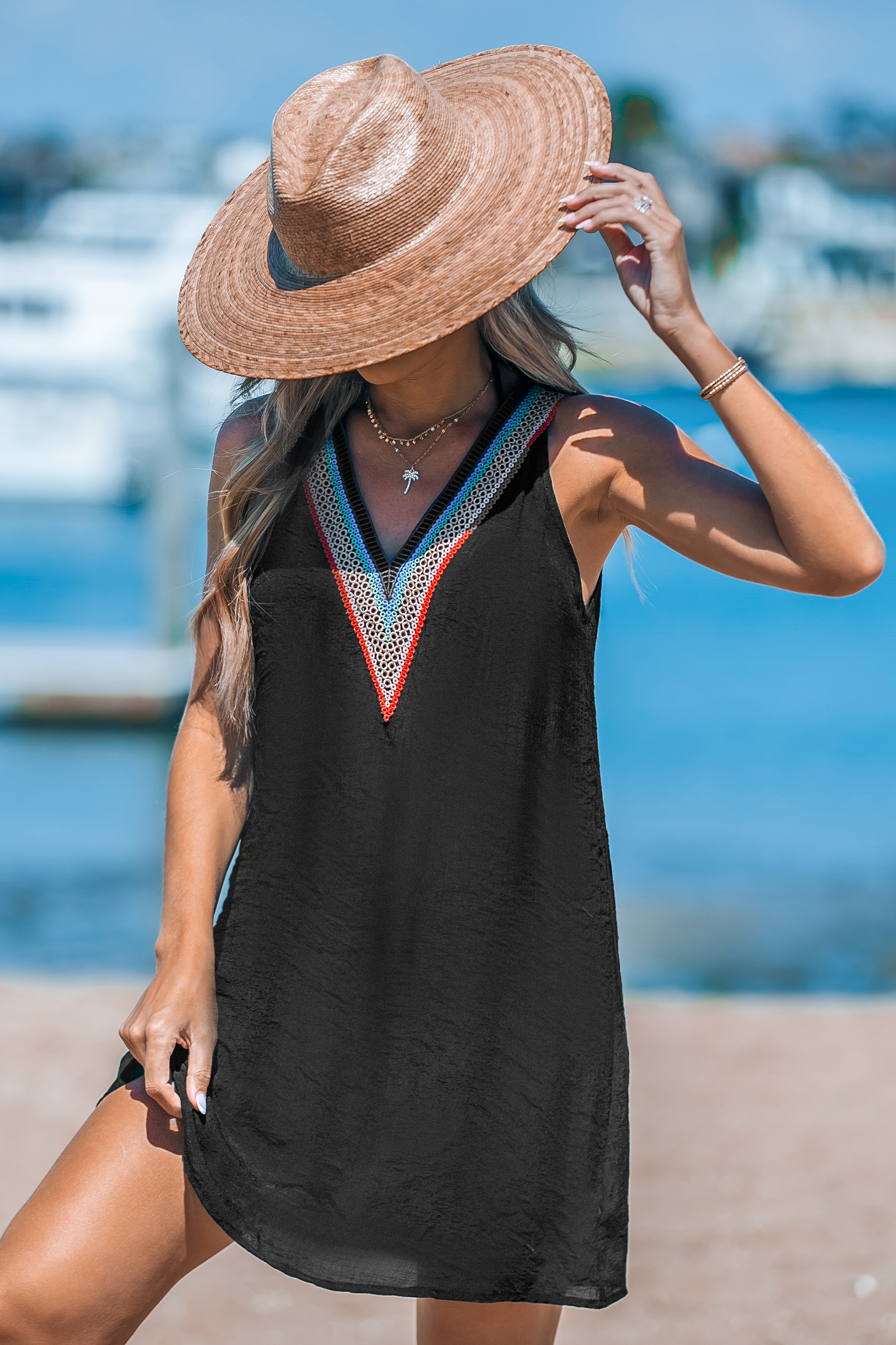 Robe cover up midi en dentelle à col en V