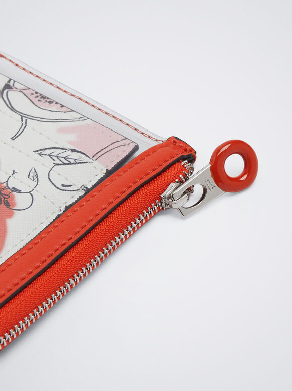 Porta-cartões estampado com bolsa integrada - Coral