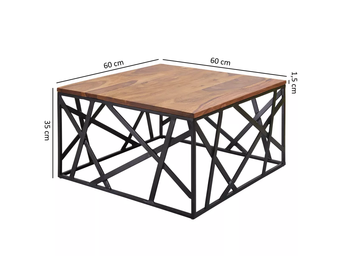 Table Basse Bois Massif Métal 60x35x60cm Table d'appoint Table de salon