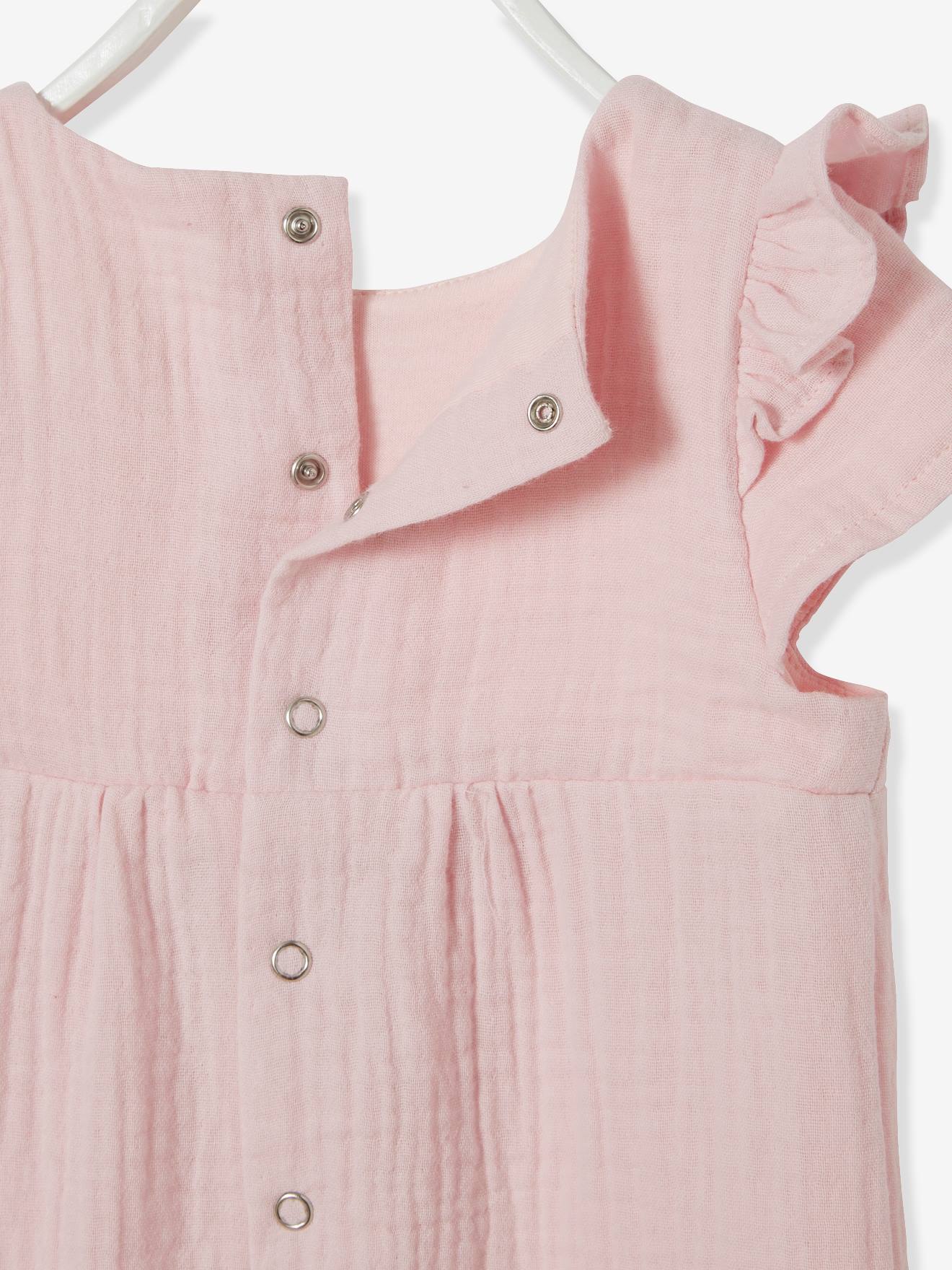 Macacão rosa claro bordado para bebê menina