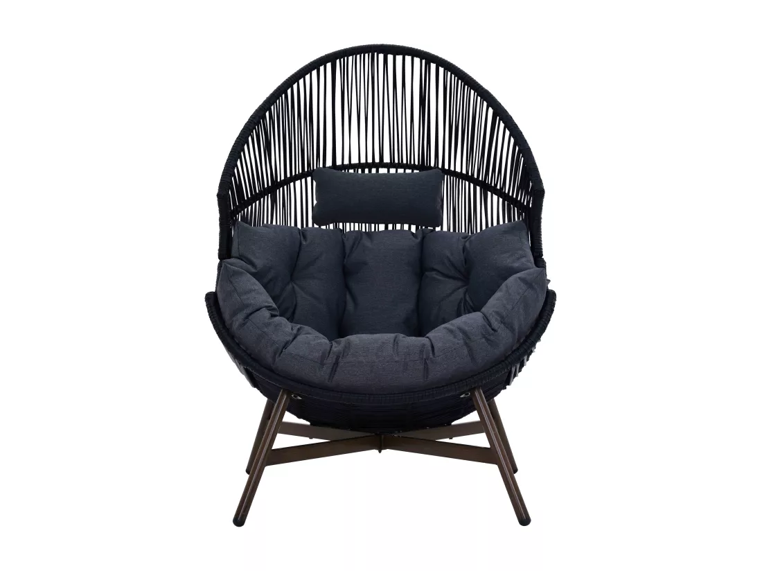 Fauteuil de jardin oeuf sur pied en rotin synthétique 142 cm noir