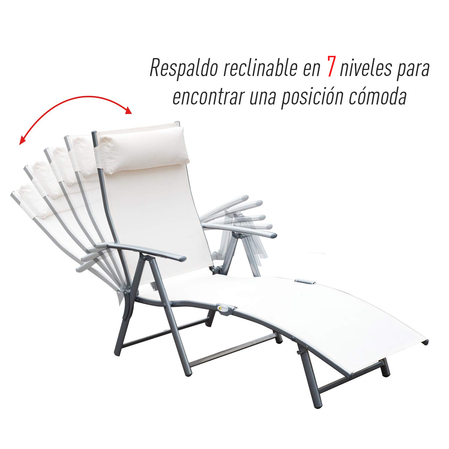 Espreguiçadeira dobrável Outsunny para jardim, com encosto ajustável em 7 níveis, almofada e apoios de braço, capacidade de carga de 165 kg, ideal para piscina, terraço e camping, dimensões 137 x 63,5 x 100,5 cm, bege.