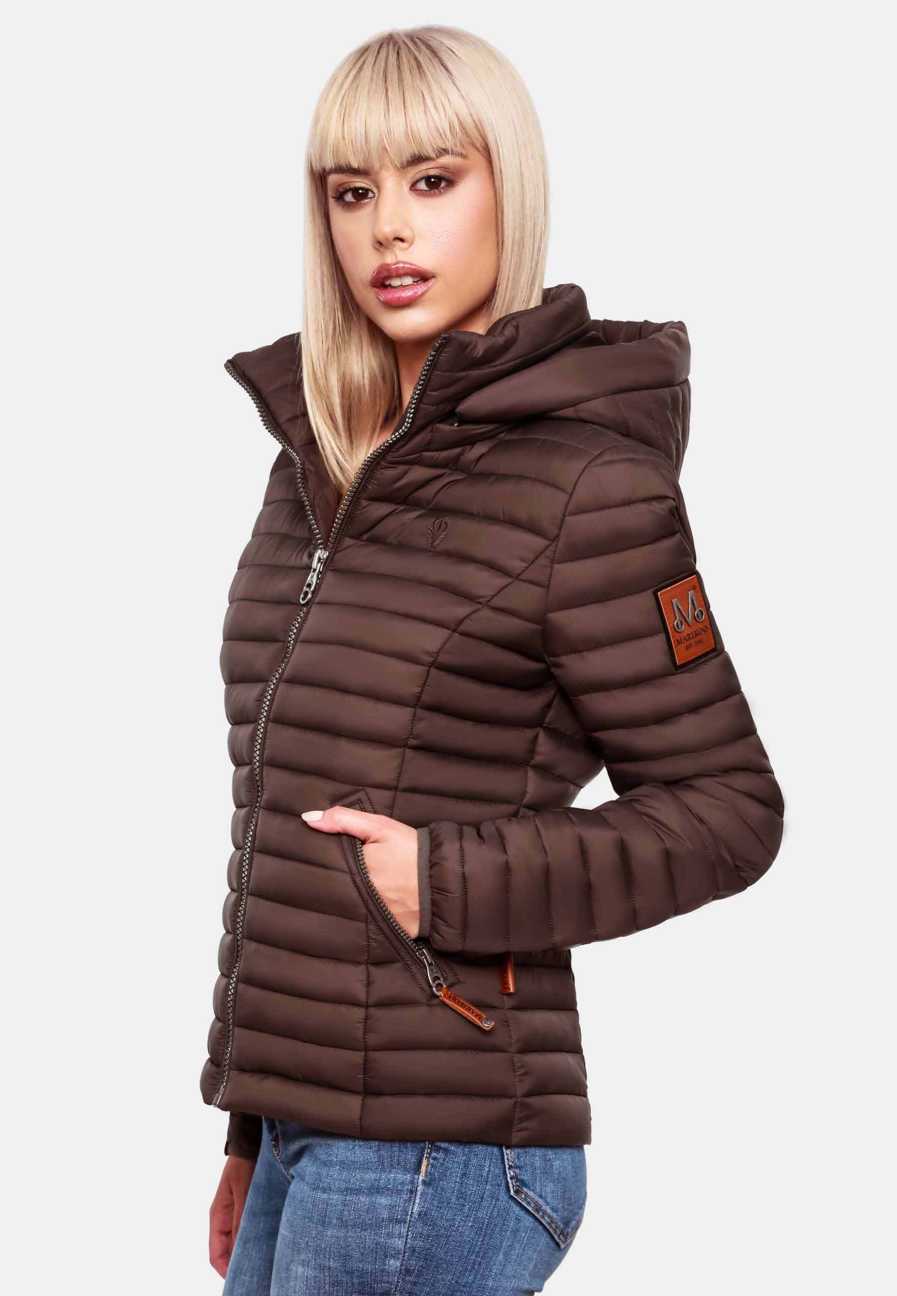 MARIKOO Damen Stylische Steppjacke Übergangsjacke mit abnehmbarer Kapuze Löwenbaby