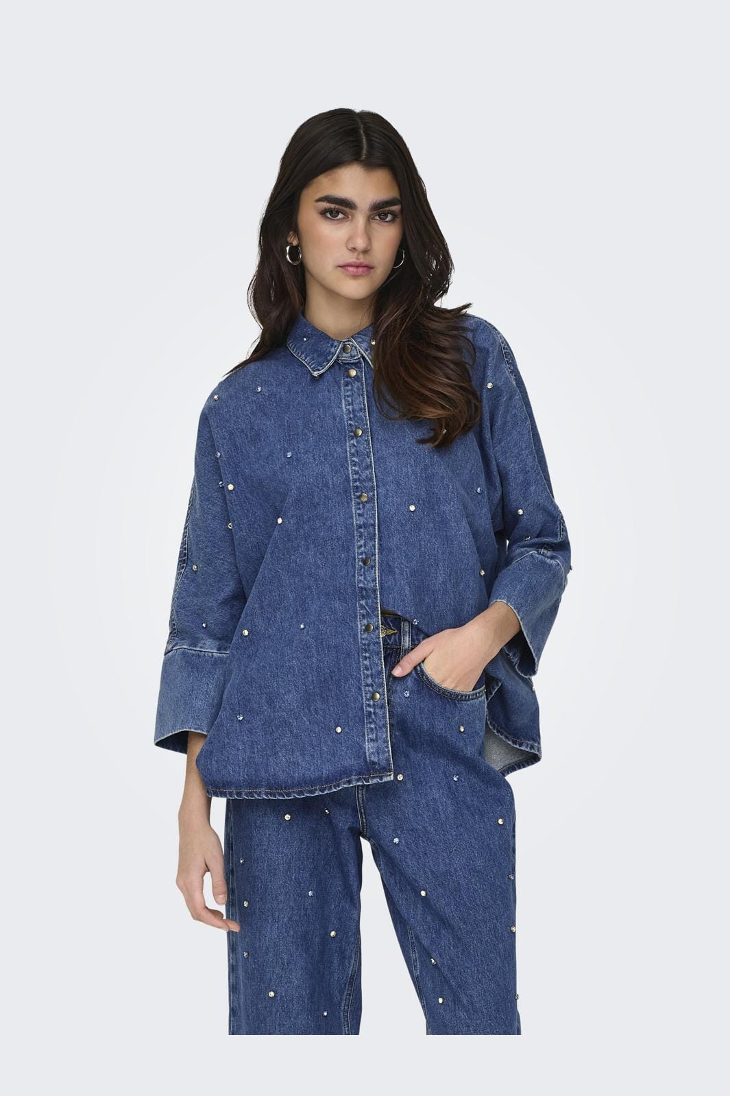 Only Onlgrace Ls Rhinestone Shirt Cro