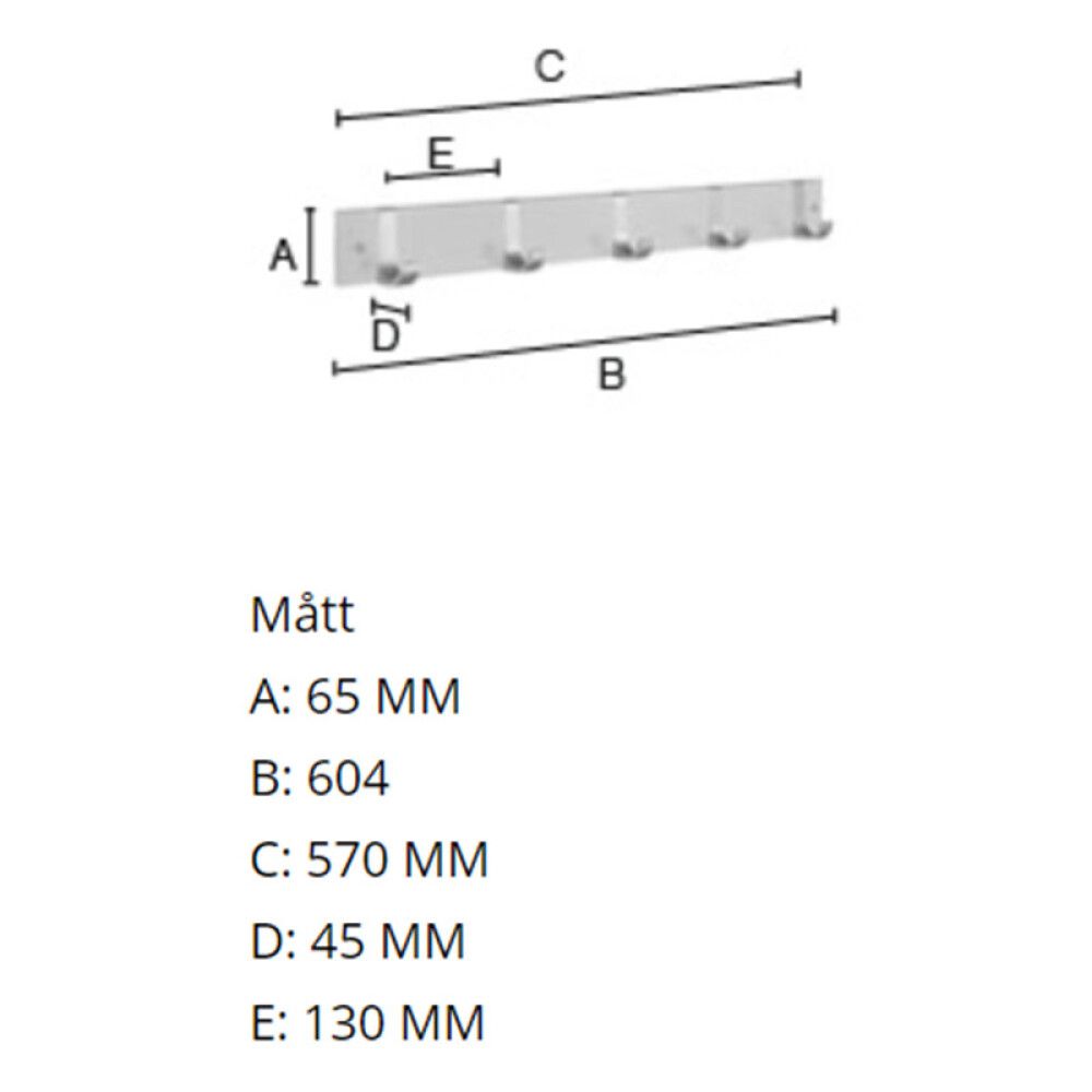 KNAGGREKKE BESLAGSBODEN 5 KROKER 60CM HVIT