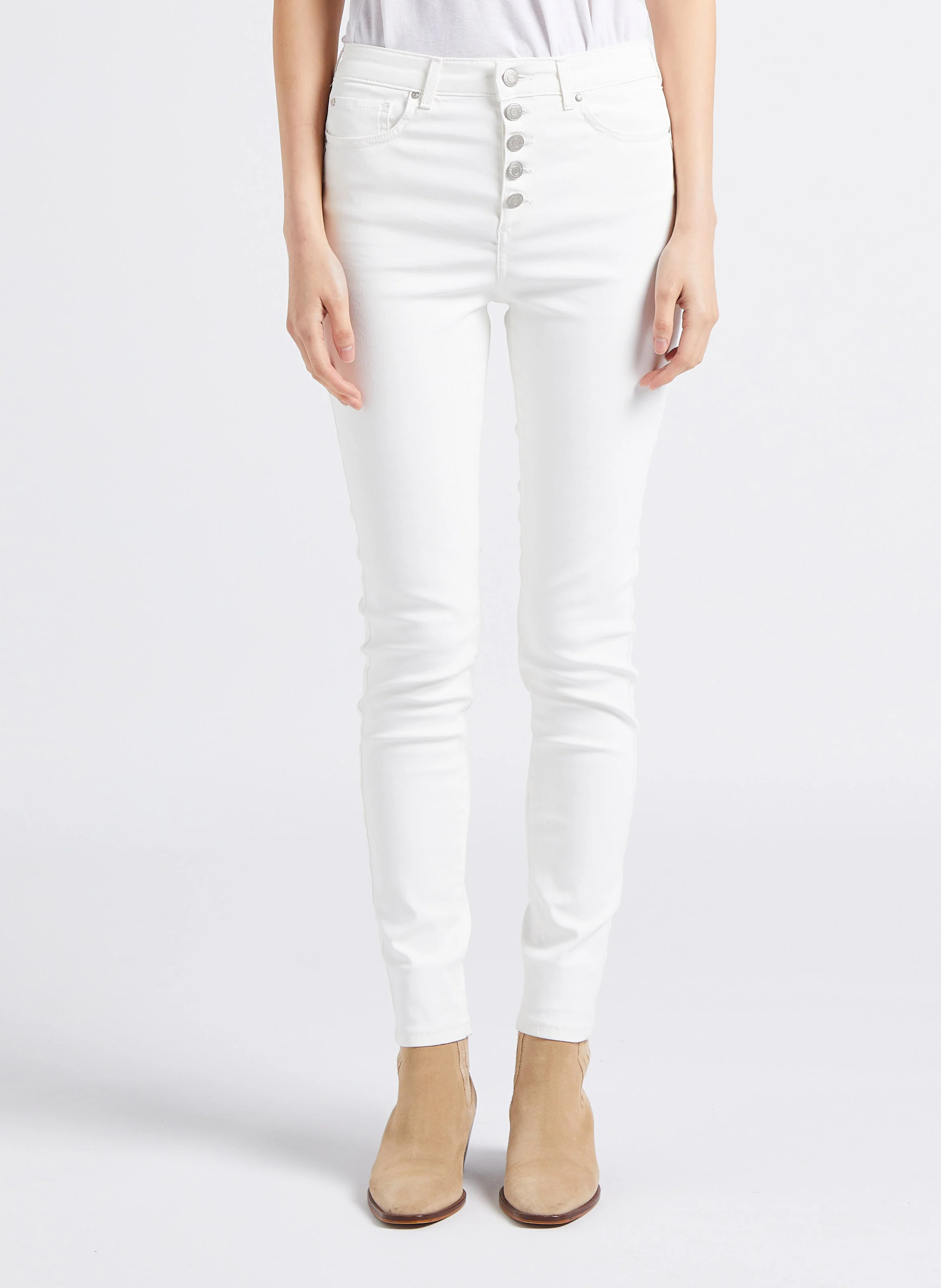 Jean enduit skinny taille haute en coton mélangé | Blanc