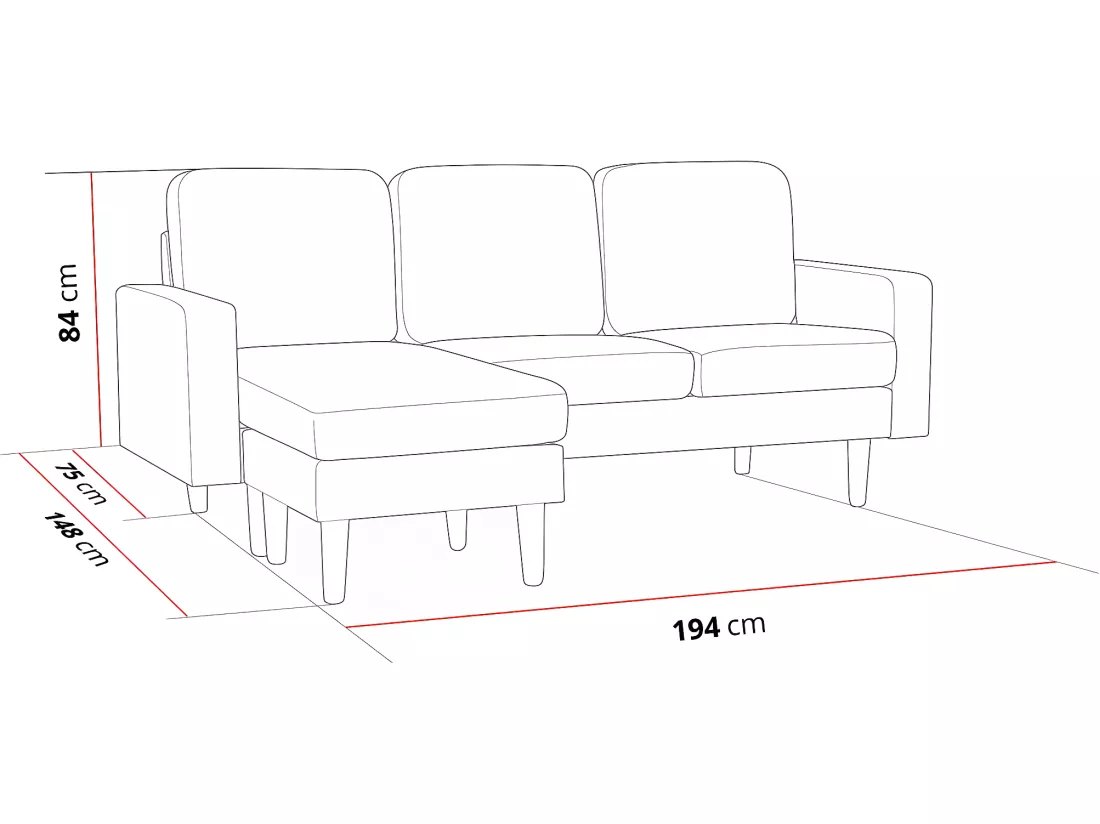 Canapé d'angle réversible en tissu 