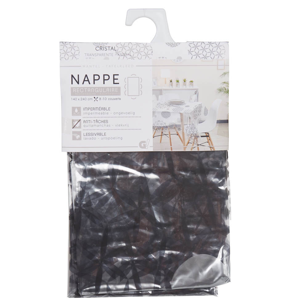 Nappe rectangulaire transparente motif graphique noir
