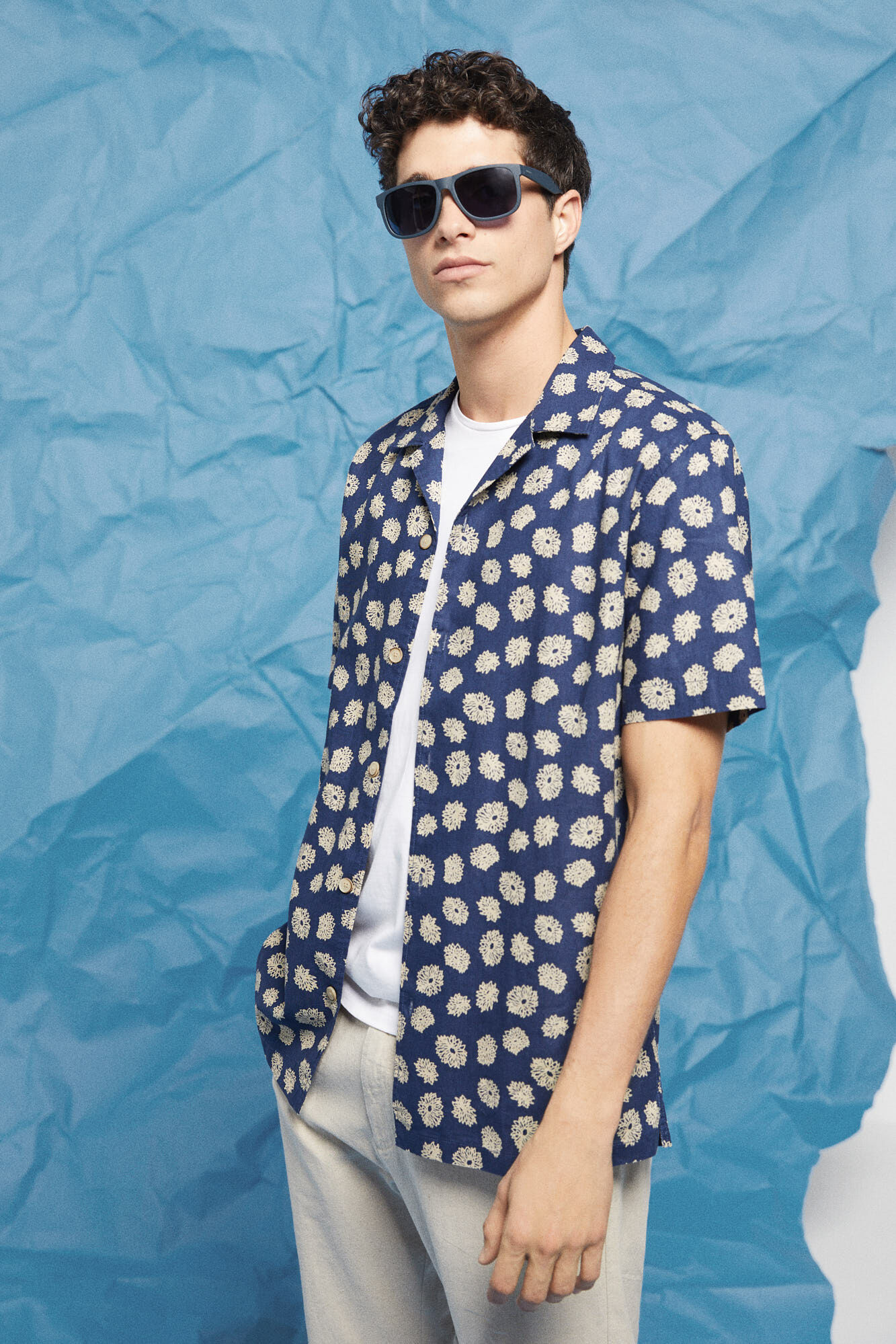 Camisa de linho estampada - azul médio