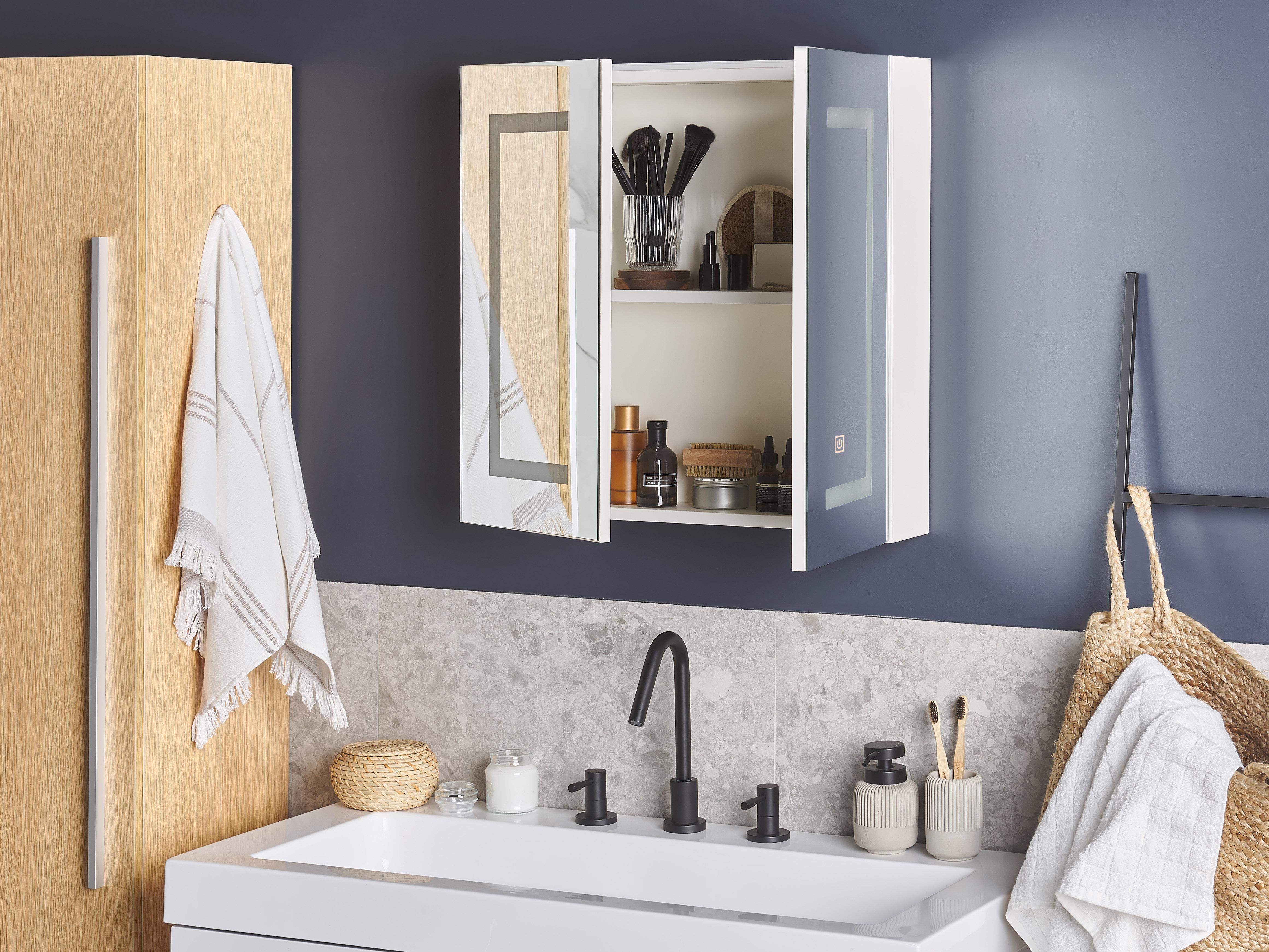 Badkamer wandkast met spiegel LED MAZARREDO 60 cm 60 cm Wit