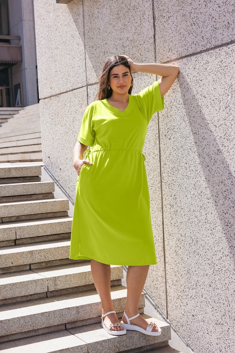 Jerseykleid, Tunnelzug, A-Linie, V-Ausschnitt, Halbarm