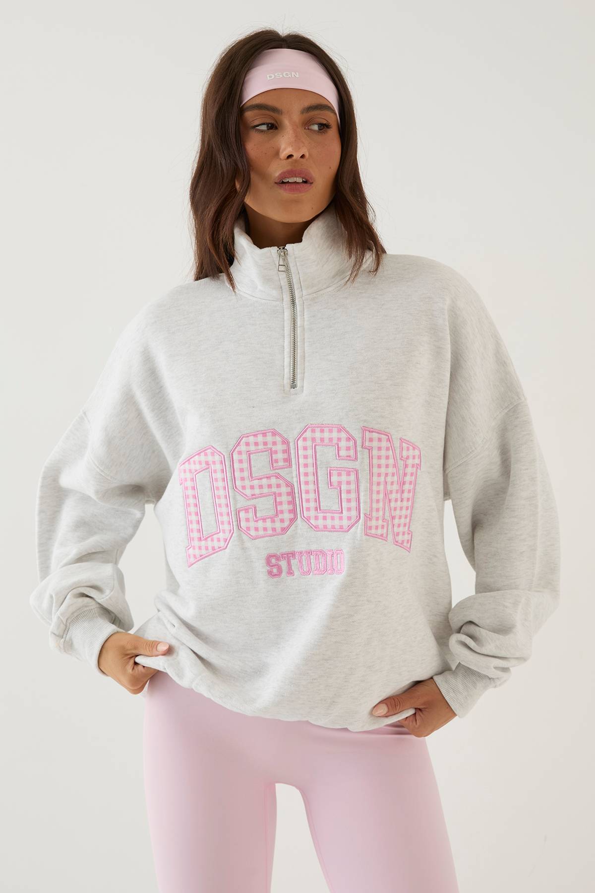 Sweat-shirt Oversize Demi-zip Dsgn Studio Avec Appliqué Vichy