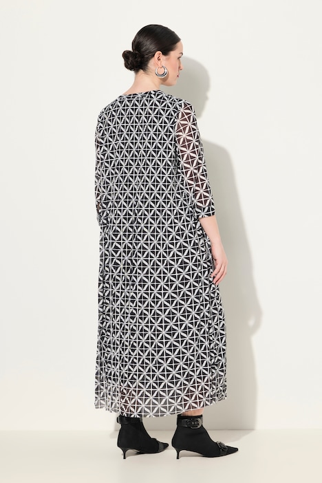 Mesh-Maxikleid, doppellagig, Rundhals, 3/4-Arm