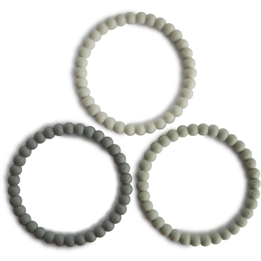 mushie Beißring Perlen-Armband, Green TeaCool GraySea Salt, 3 Stück