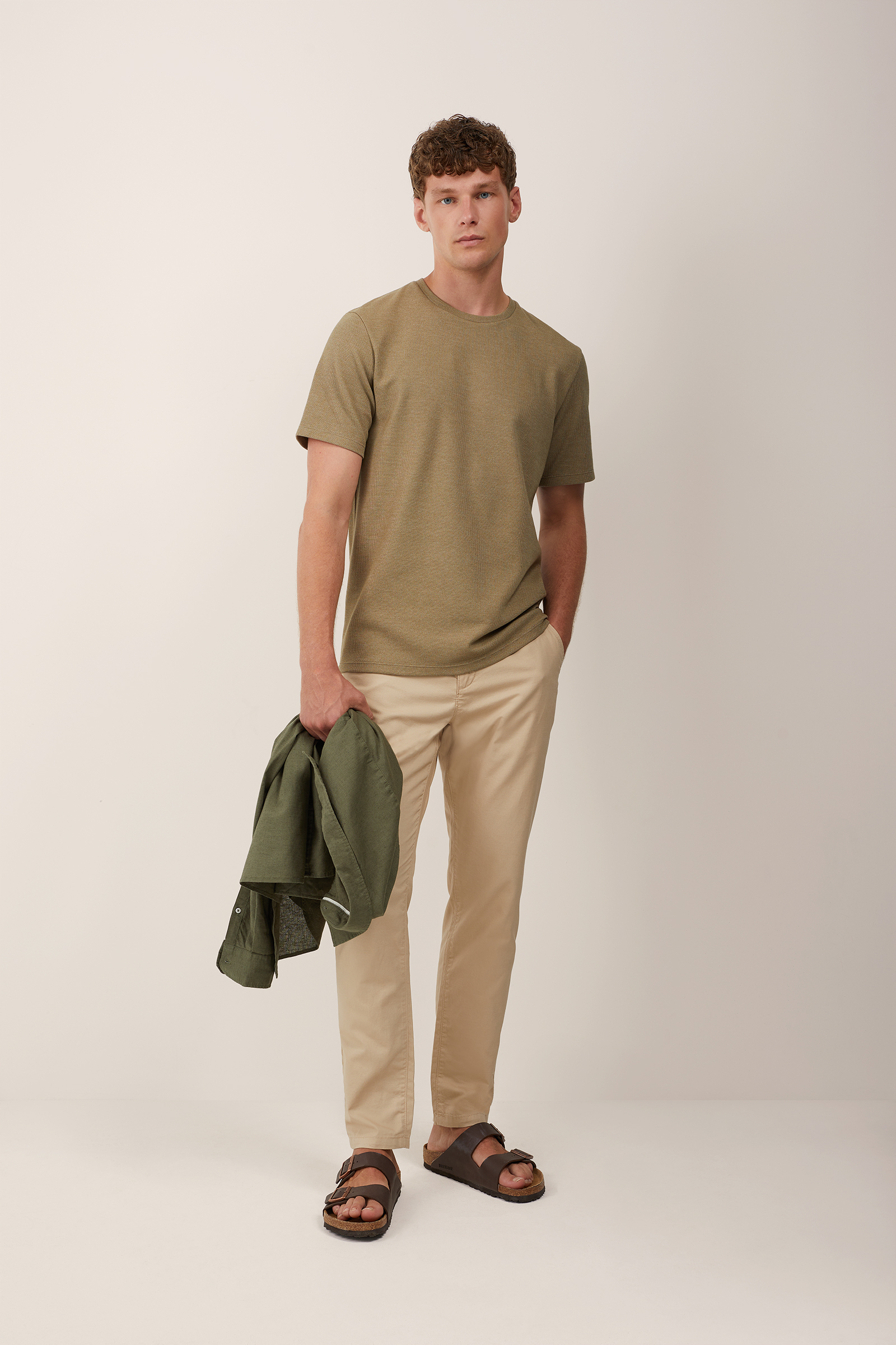 T-shirt met structuur WE Fashion Olijfgroen