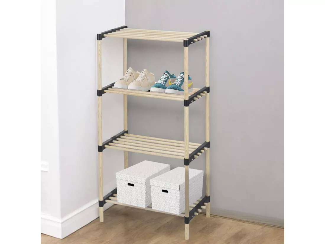 WELL HOME - Pack 2 Range-Chaussures 4 étagères bois et métal