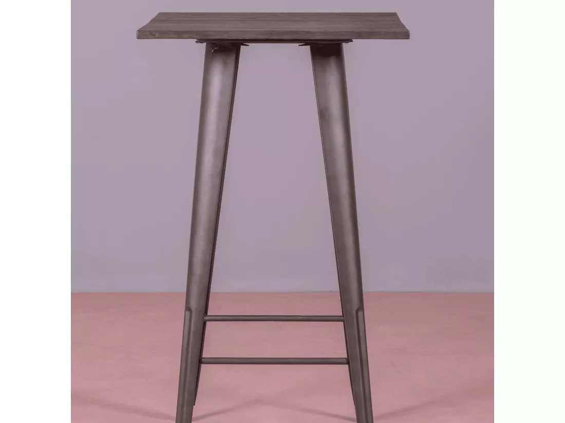 Table haute industrielle en acier vieilli et bois foncé - Bistro - Antique