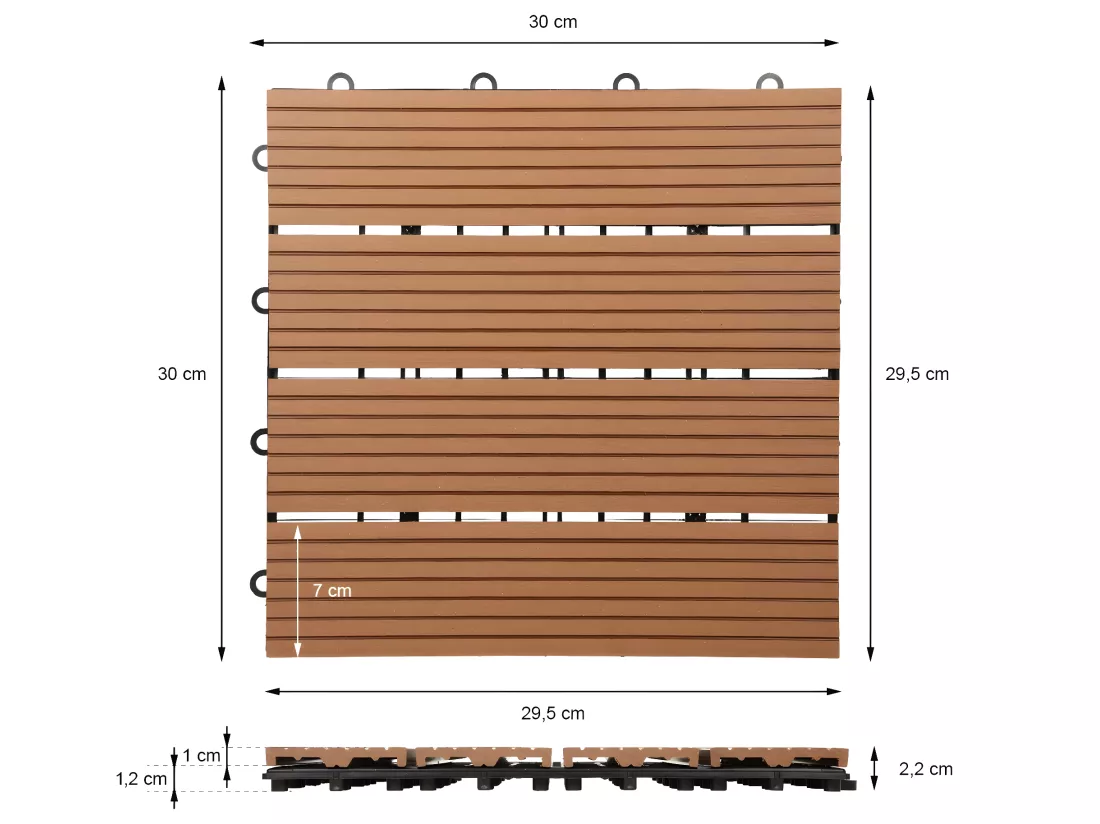 WPC Carreaux 30x30 cm 33 Pièces par 3m² avec Aspect Bois ECD Germany