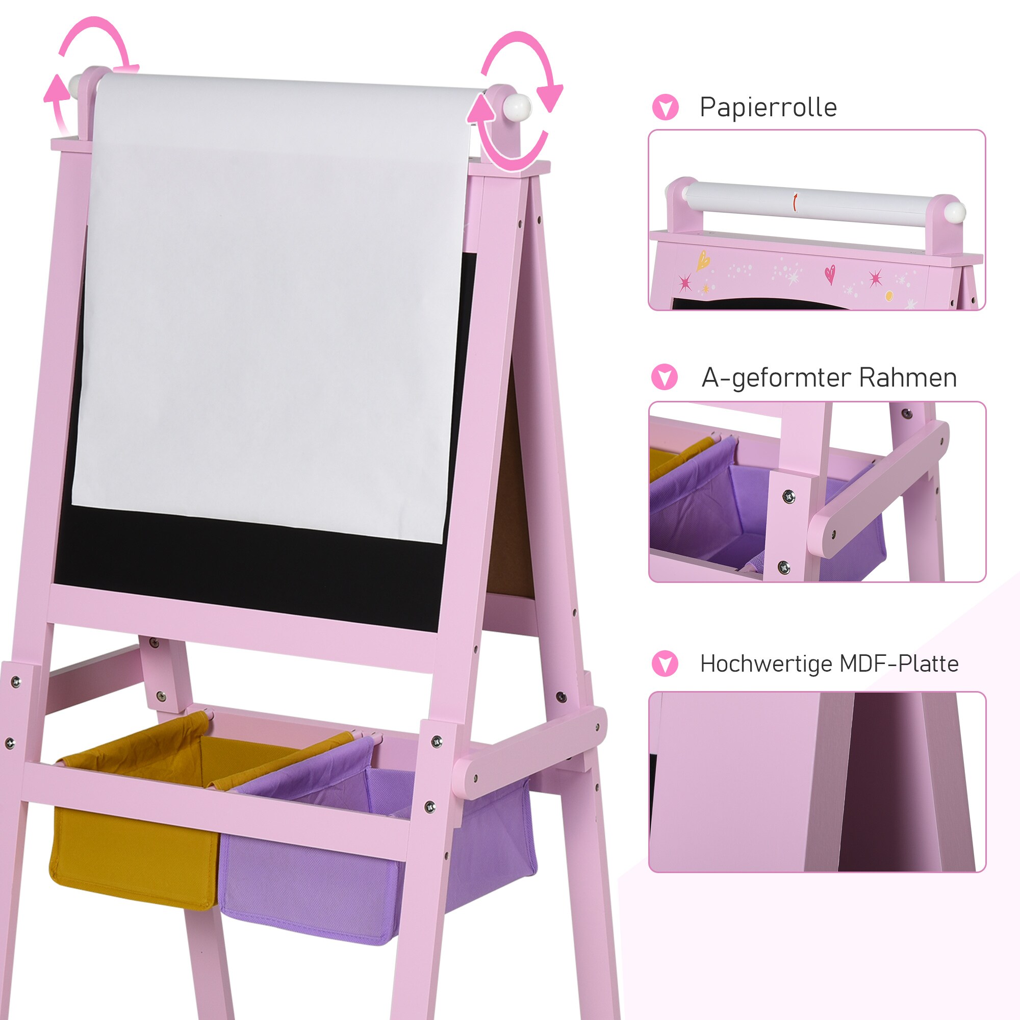 HOMCOM 3in1 Kindertafel rosa 58,5 x 50,5 x 118 cm (LxBxH)
