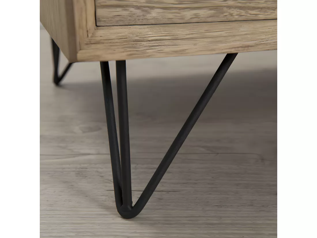 EDITH - Console bois naturel 2 tiroirs pieds épingles métal noir