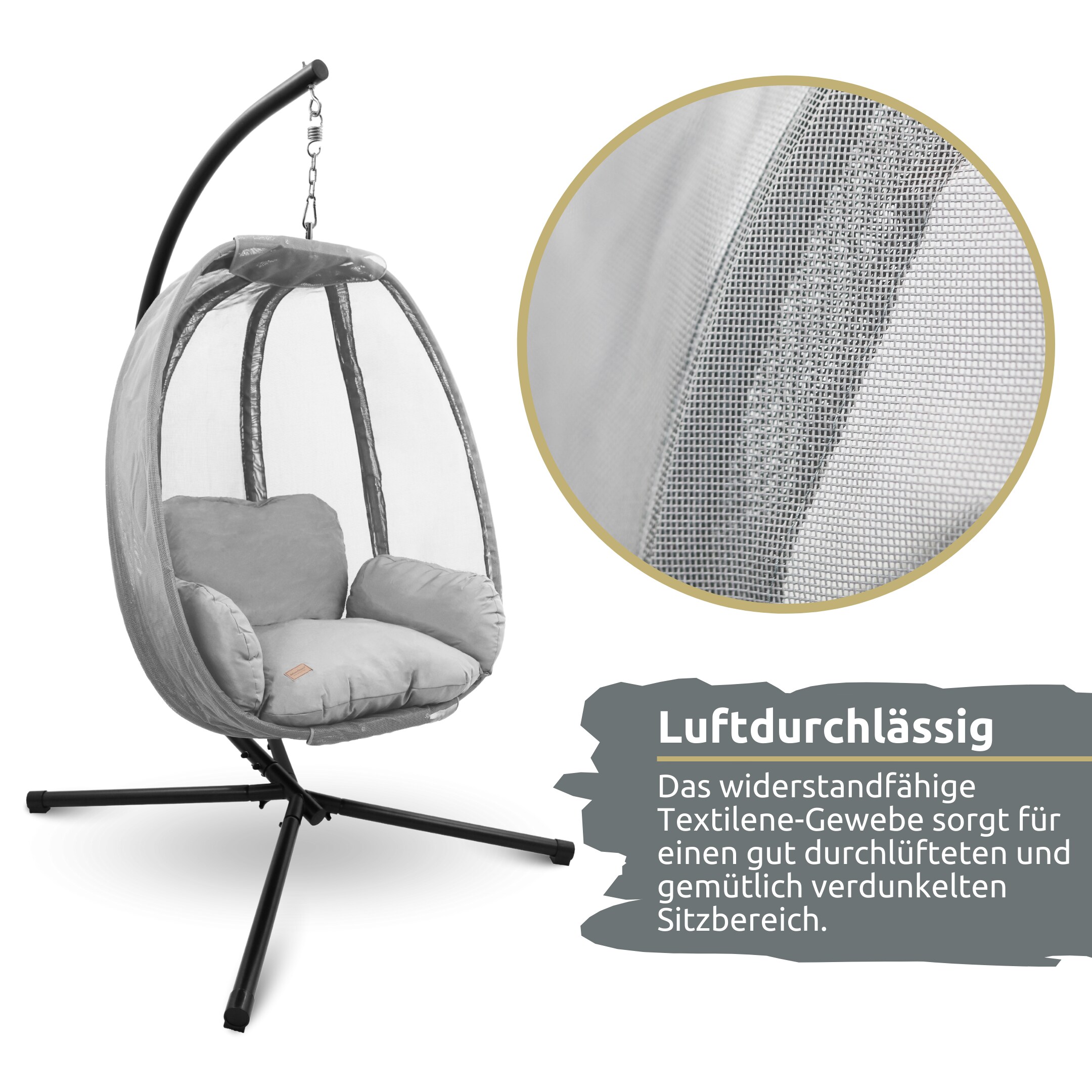 deluxe4home® Hängesessel mit Gestell I Indoor & Outdoor inkl. Kuscheldecke | Hellgrau