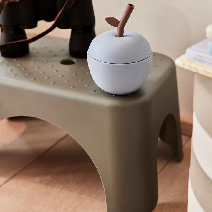 OYOY Mini - Apfel Becher mit Strohhalm, dusty blue