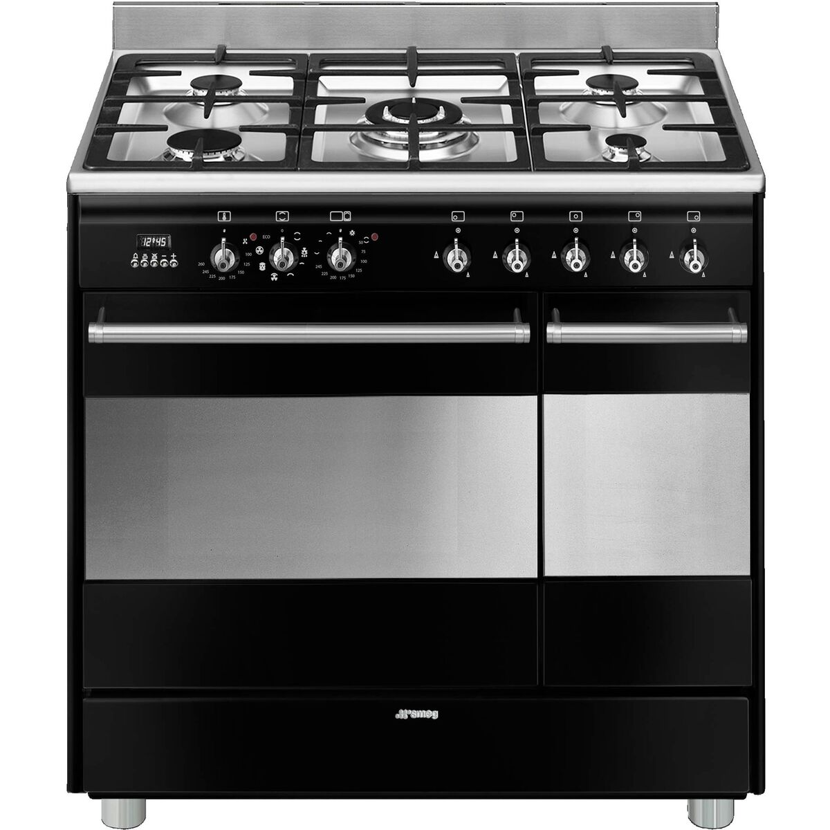 SCB92MN8 Gasskomfyr med dobbelovn, 90 cm, svart