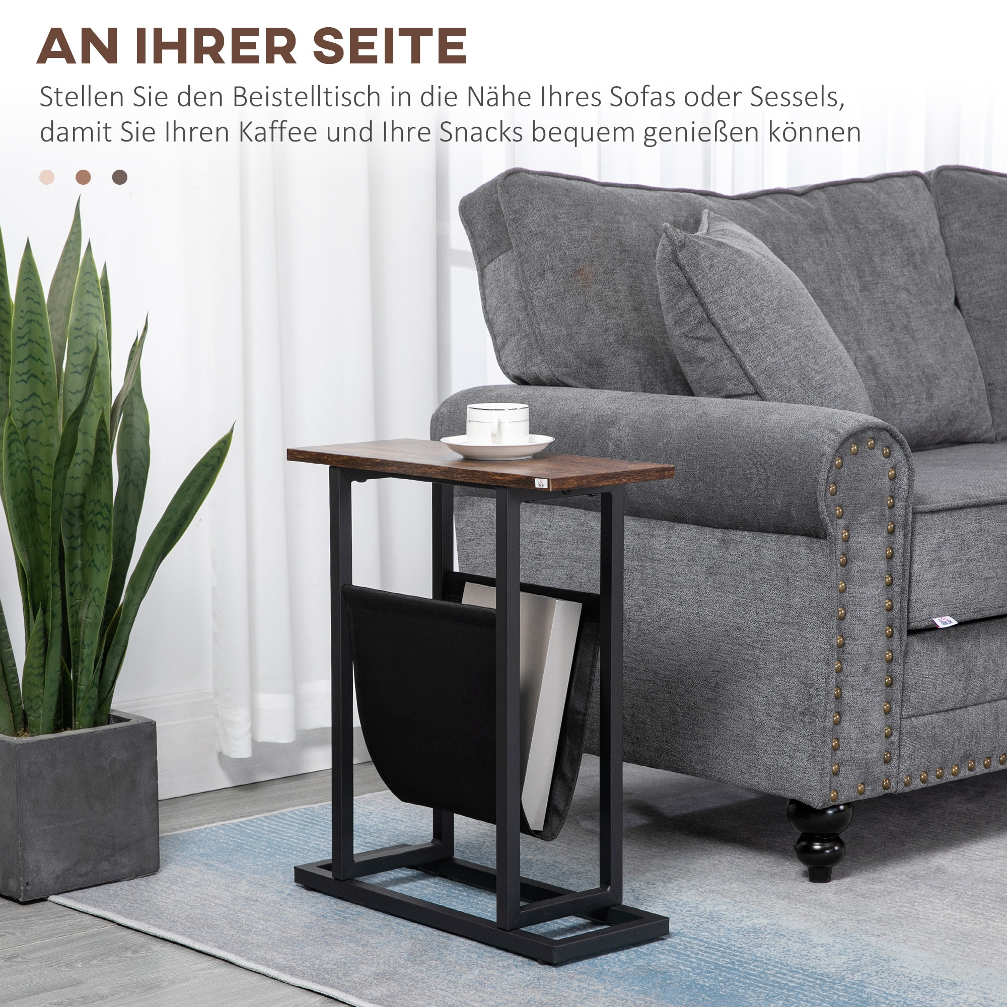 HOMCOM Beistelltisch mit Stofftasche braun, schwarz 49L x 19B x 55H cm