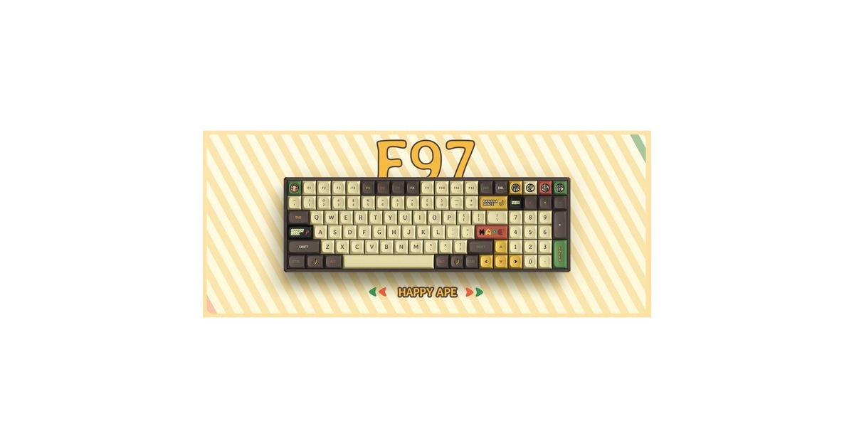 IqunixF97 Happy Ape Wireless Mechanical Keyboard, gaming toetsenbord  (Bruin/geel, US lay-out, Gateron Brown, RGB leds, 96%, Hot-swappable, PBT, 2.4GHz | Bluetooth 5.1 | USB-C)