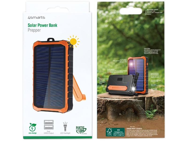 4smarts Solar-Powerbank Prepper 12.000 mAh Robuste Outdoor Powerbank mit Solarpanel und Handkurbel
