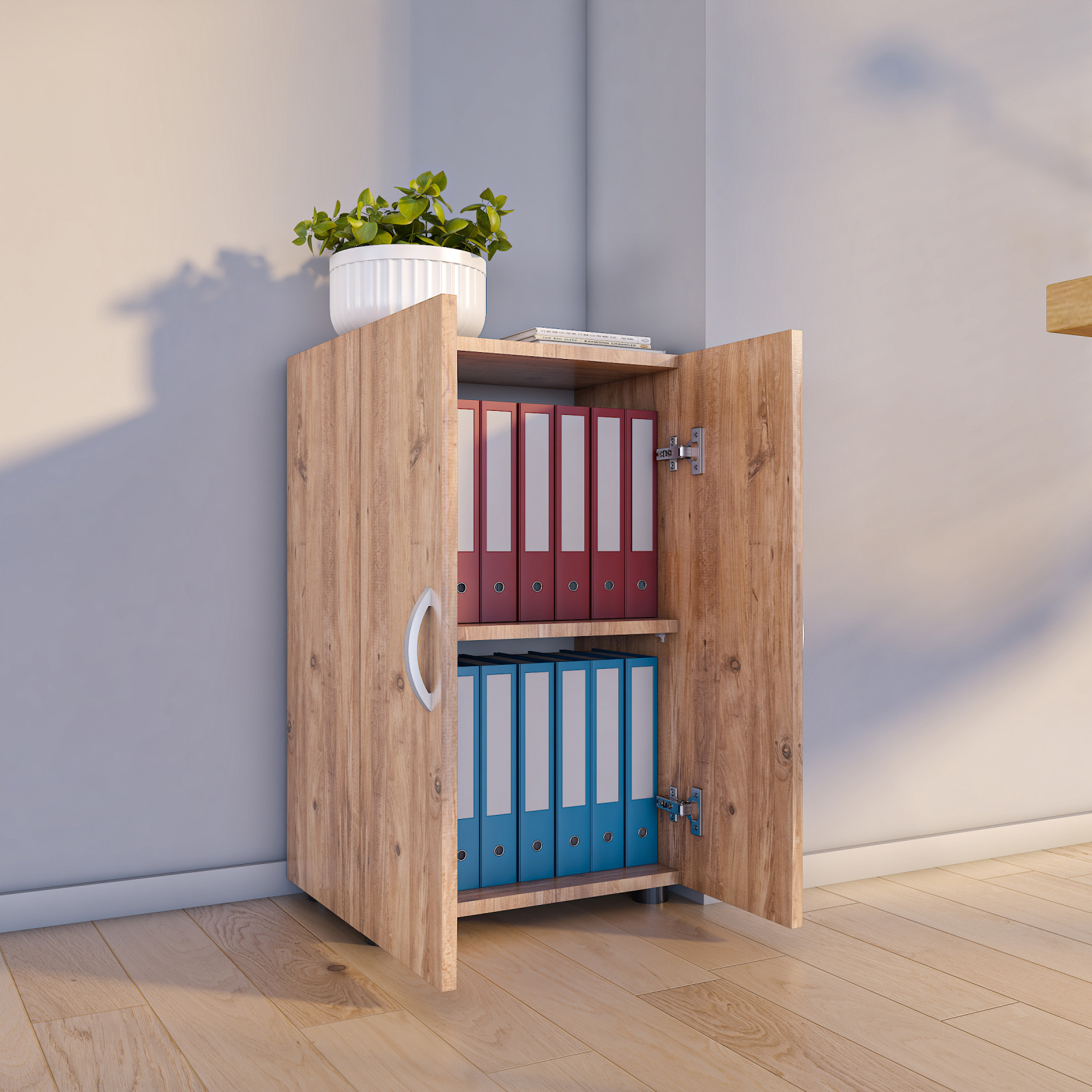 Büroschrank ULAS - Honig-Eiche - 2 Fächer - 49 cm