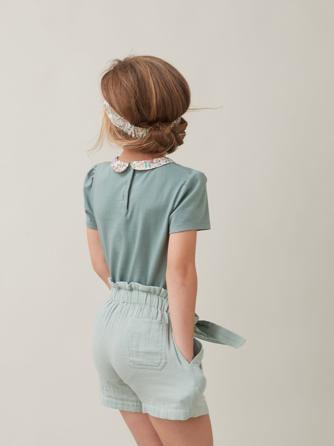 T-shirt Fille col en tissu Liberty - Coton bio