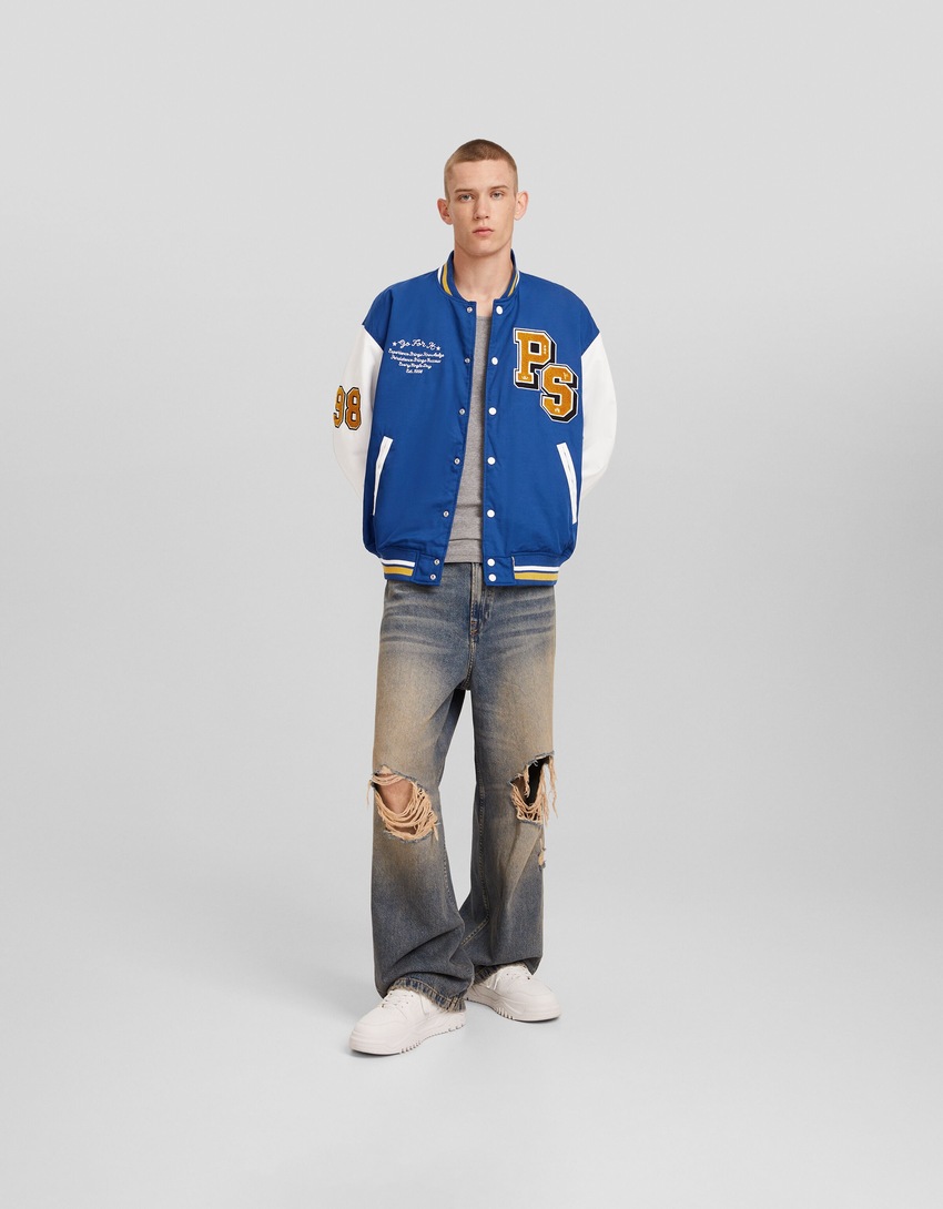 Jaqueta bomber acolchoada com patches