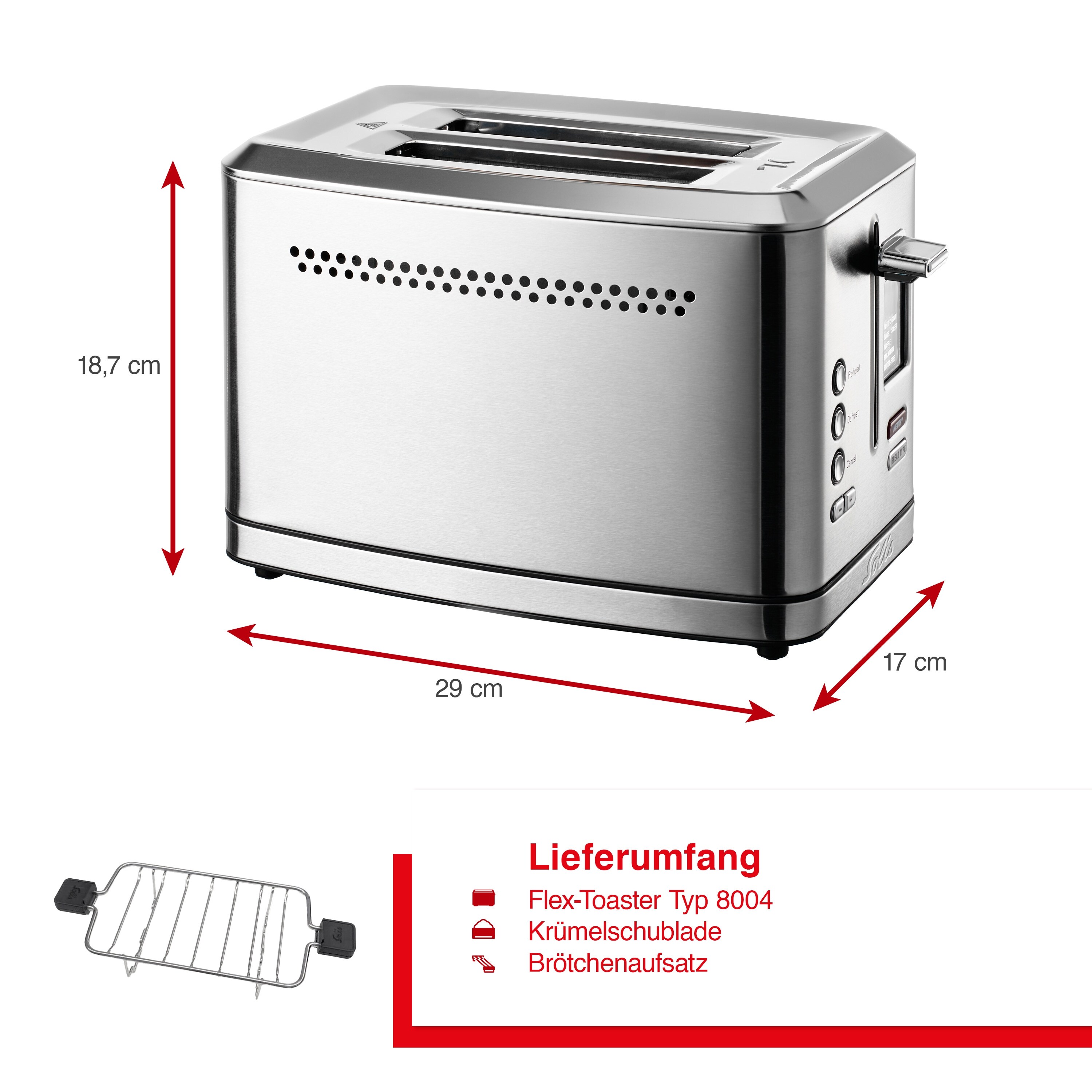 Solis Zwei-Schlitz Toaster, Brötchenaufsatz, Wiedererhitzungsfunktion