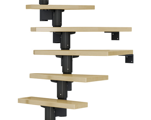 Pertura Spiros middentrap, antraciet, kwartslag, onder links/rechts leuning 65 cm, esdoorn gelamineerd hout, gelakt, 11 treden / 12 stootborden