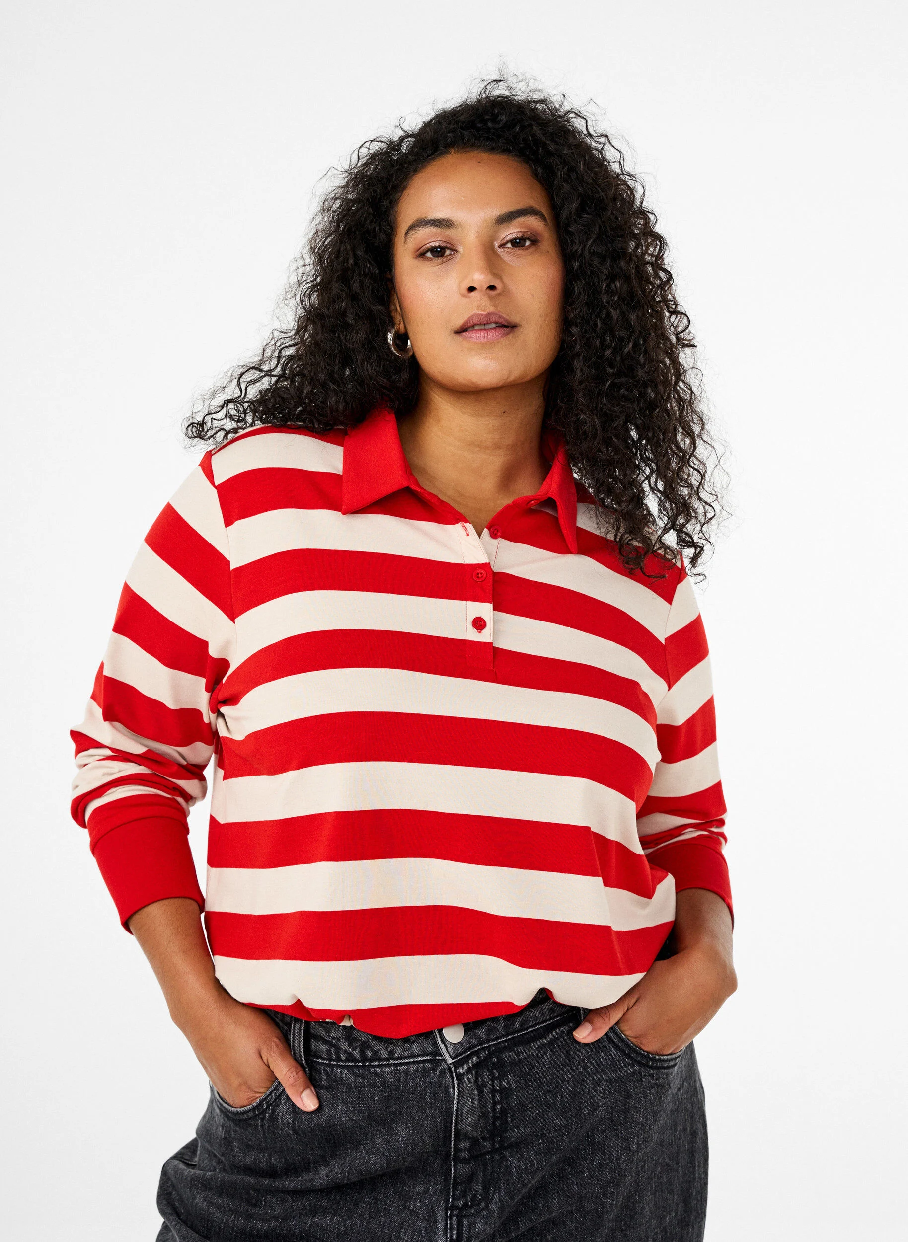 Langærmet poloshirt med striber