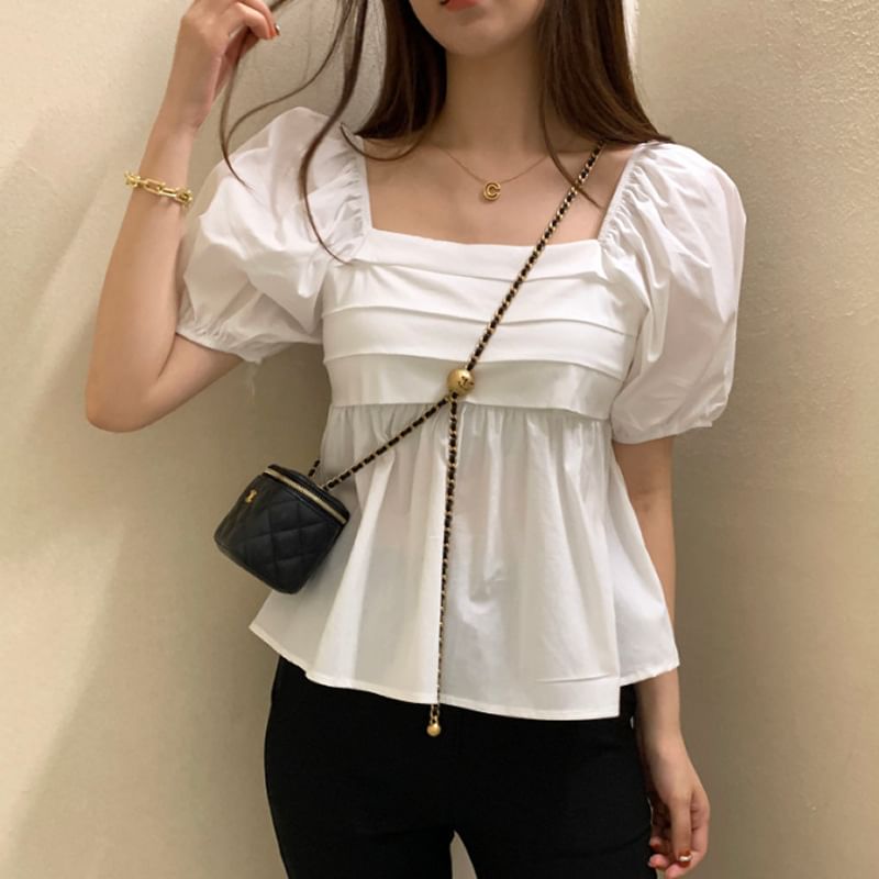 Arroba - Blouse met pofmouwen, vierkante hals en gerimpelde, vloeiende stof