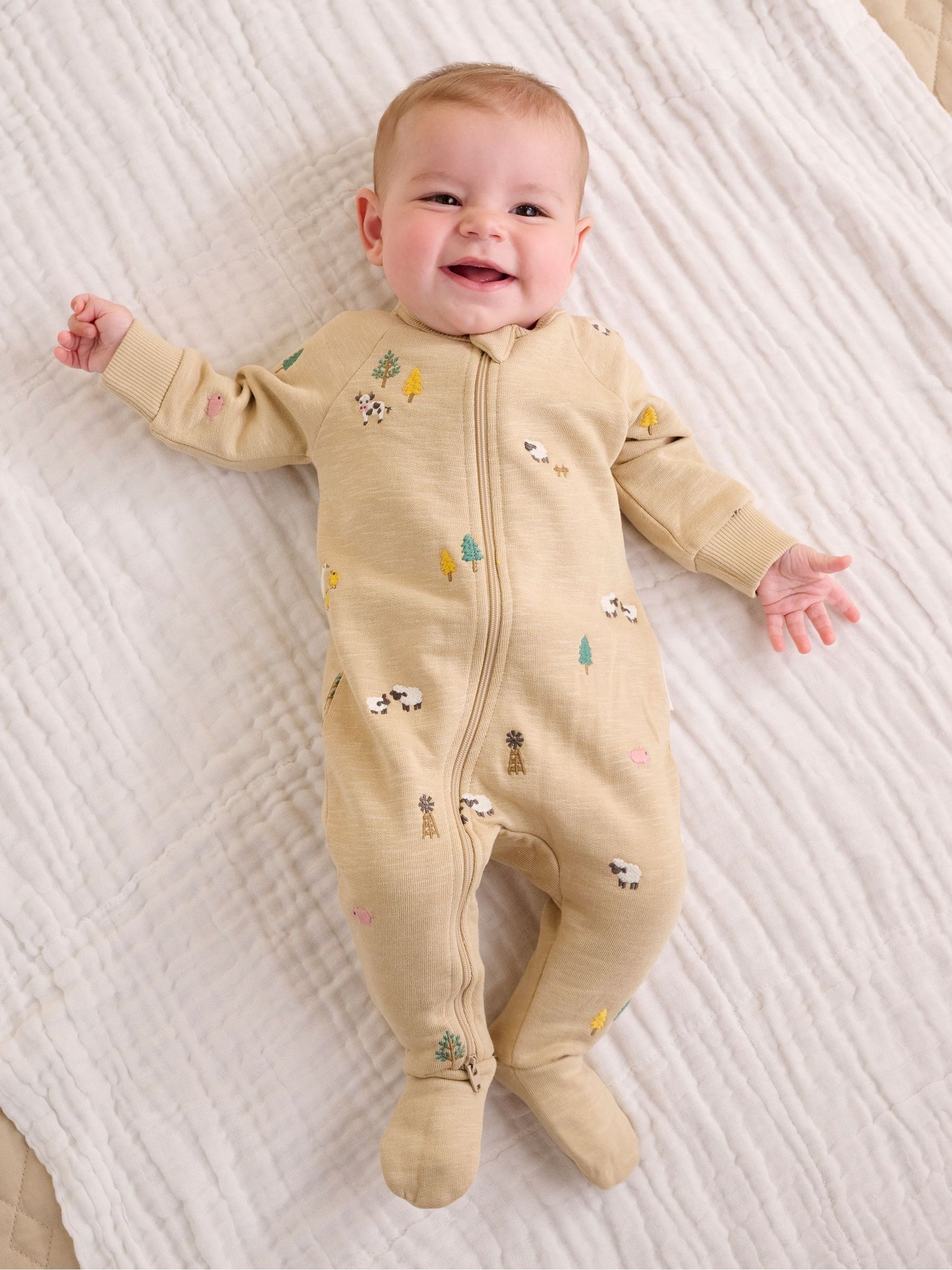 Natuurlijk - Purebaby Embroidered Fleece Sleepsuit