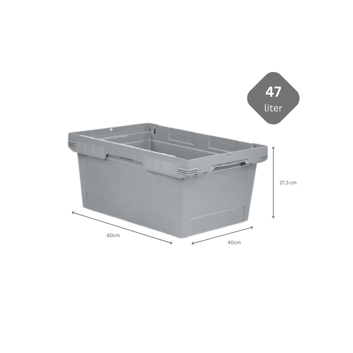PROREGAL Conische herbruikbare stapelbak Grijs HxBxD 27,3 x 40 x 60 cm 47 liter opbergdoos Eurobox transportbox transportcontainer stapelbak