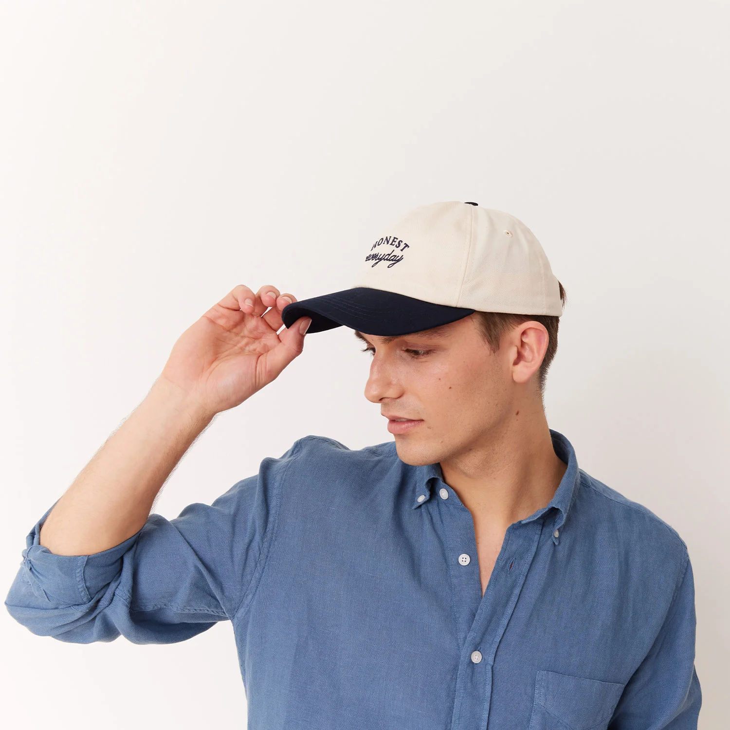 Embroidered ecru and navy cap